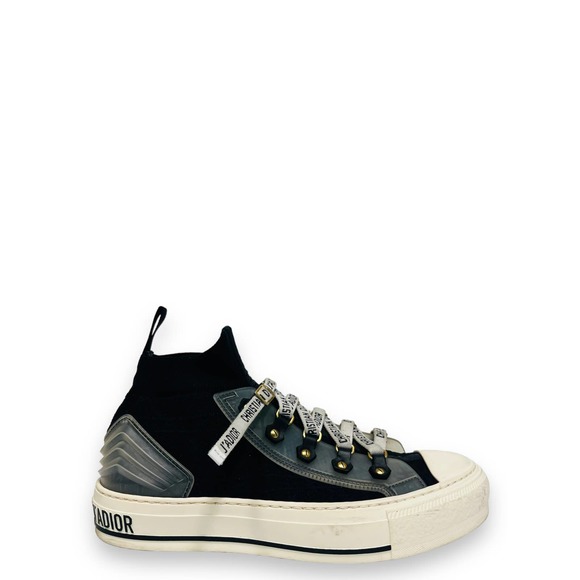 Dior Shoes - DIOR Black Knit Fabric And Leather Walk'n'Dior Lace Up High Top Sock Sneakers 37